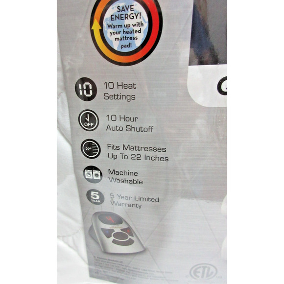 BIDDEFORD HEATED FULL MATTRESS PAD 54” X 75” WHITE 1 CONTOLLER & INSTRUCTION NEW - Picture 3 of 6